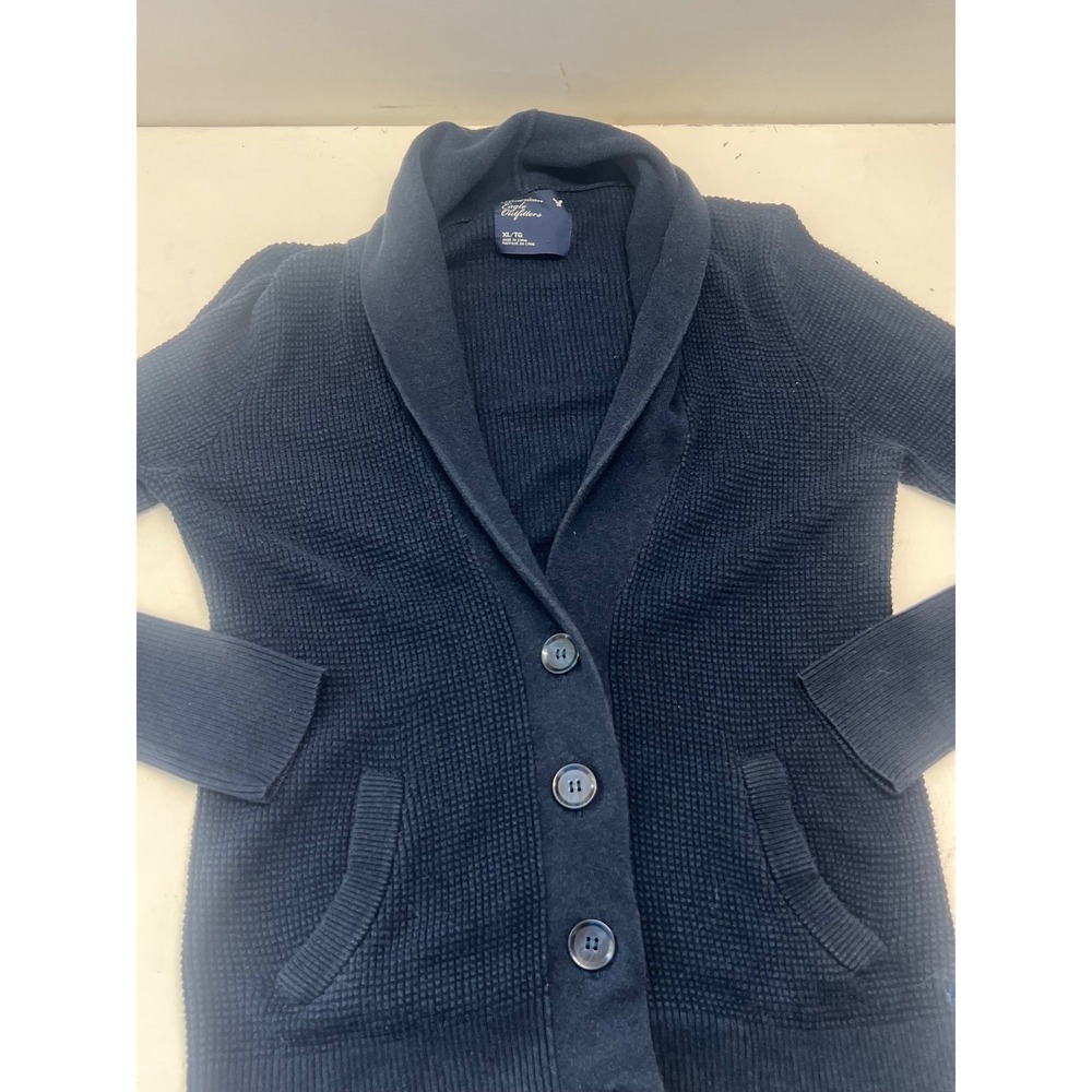 American Eagle Outfitters Mens XL Navy Blue Shawl Collar Waffle Knit Cardigan